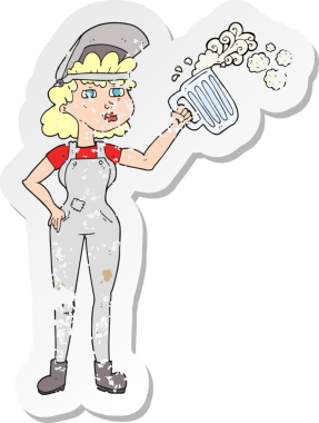 Bir insan tarafından çizilmiş biralı, çalışkan bir karikatürün gerilimli yapıştırması.