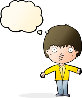 Bir insan tarafından çizilmiş düşünce baloncuğu olan bir çocuk.