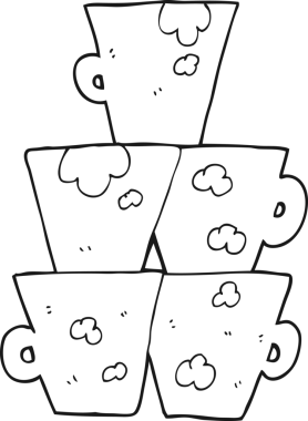 Bir insan tarafından çizilmiş siyah beyaz kahve fincanları.