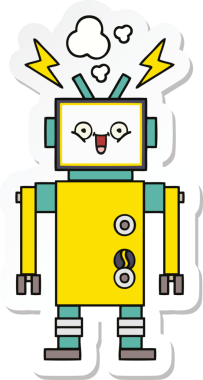 Bir insan tarafından çizilmiş şirin, mutlu bir robotun çıkartması.