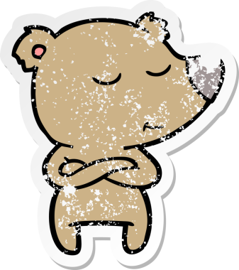 Bir insan tarafından çizilmiş mutlu çizgi film ayısının sıkıntılı çıkartması.