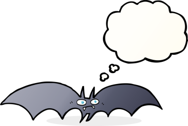 Bir insan tarafından çizilmiş düşünce balonlu vampir yarasa çizgi filmi.