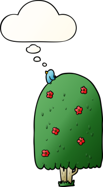 Düşünce baloncuğu ve bir insan tarafından çizilmiş düz eğimli çizgi film uzun ağaç