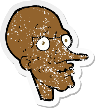 Bir insan tarafından çizilmiş yaşlı bir adamın karikatür yapıştırması.