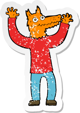 Bir insan tarafından çizilmiş tilki bir karikatürün gerilimli yapıştırması.