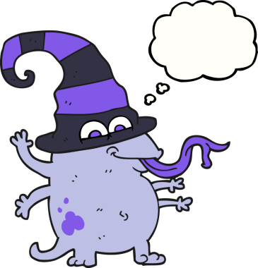 Serbest çizim düşünce balonu karikatürü bir insan tarafından çizilmiş cadılar bayramı uzaylısıName