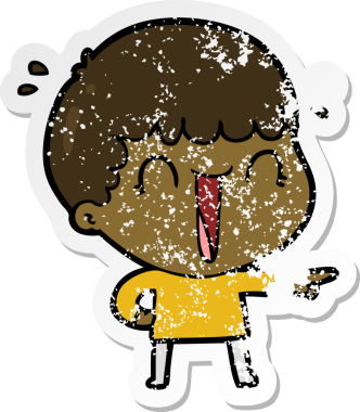 Bir insan tarafından çizilmiş, gülen bir çizgi film karakterinin sıkıntılı çıkartması.