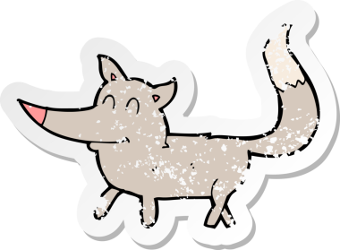 Bir insan tarafından çizilmiş küçük bir kurdun gerilmiş çıkartması.