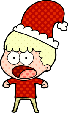 Bir insan tarafından çizilmiş, Xmas şapkalı adam şok oldu.