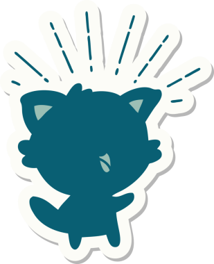 Bir insan tarafından çizilmiş dövme stili mutlu bir kedi.