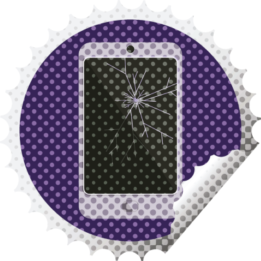 Bir insan tarafından çizilmiş çatlak cep telefonu grafik vektör illüstrasyon yuvarlak etiket