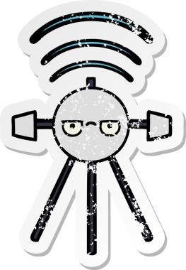 Bir insan tarafından çizilmiş şirin bir çizgi film uydusunun sıkıntılı çıkartması.