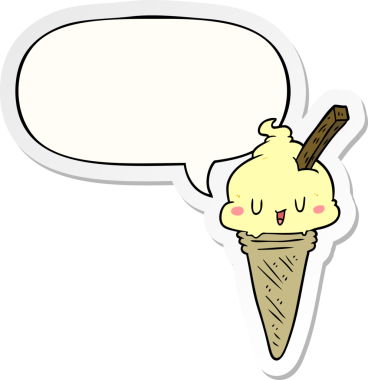 Bir insan tarafından çizilmiş konuşma kabarcığı çıkartmalı tatlı çizgi film dondurması.