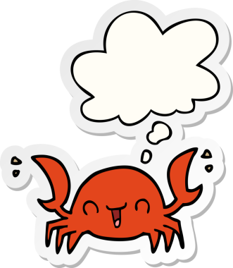 Düşünce baloncuklu karikatür yengeci insan tarafından çizilmiş bir çıkartma.