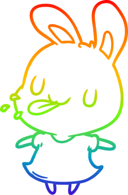 Gökkuşağı gradyan çizgisi Bir insan tarafından çizilmiş ahududu üfleyen şirin bir tavşan çizimi