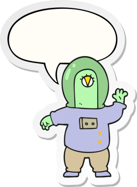 Bir insan tarafından çizilmiş konuşma balonu çıkartmalı uzaylı çizgi film.