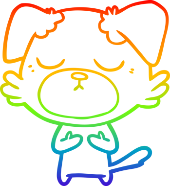 Gökkuşağı gradyan çizimi. Bir insan tarafından çizilmiş şirin bir köpek çizimi.