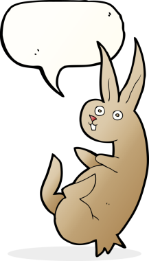 Bir insan tarafından çizilmiş konuşma balonlu çizgi film tavşanı.