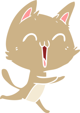 Mutlu düz renkli çizgi film kedisi miyavlıyor bir insan tarafından