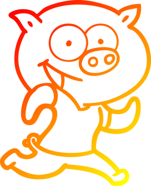 Bir insan tarafından çizilmiş neşeli bir domuzun çizgi çizimi.