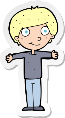 Bir insan tarafından çizilmiş kolları açık mutlu bir çocuğun çıkartması.