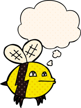 Bir insan tarafından çizilmiş çizgi roman şeklinde düşünce baloncuğu olan çizgi film arısı.