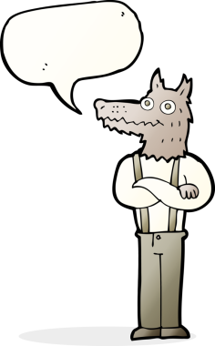 Bir insan tarafından çizilmiş konuşma balonu olan komik bir kurt adam.