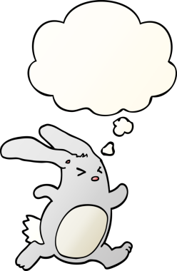 Düşünce baloncuklu çizgi film tavşanı bir insan tarafından çizilmiş.