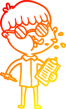 İnsan eliyle çizilmiş gözlüklü çizgi film karakteri çizimi.