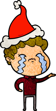 Bir insanın çizdiği Noel Baba şapkasıyla ağlayan bir adamın el çizimi karikatürü.