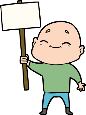 Bir insan tarafından çizilmiş mutlu, kel adam.