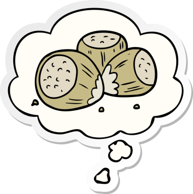 Düşünce baloncuklu çizgi film fındıkları bir insan tarafından çizilmiş çıkartma.