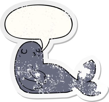 Konuşma baloncuklu karikatür mührü bir insan tarafından çizilmiş sıkıntılı eski bir çıkartma