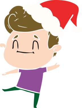 Bir insan tarafından çizilmiş Noel Baba şapkası giyen bir adamın mutlu el çizimi düz renk çizimi.