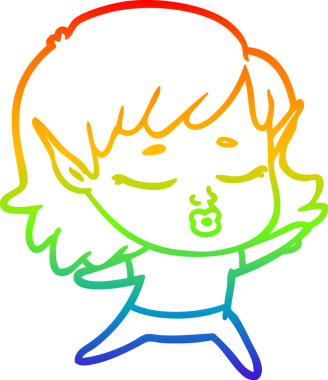 Gökkuşağı gradyan çizgisi bir insan tarafından çizilmiş güzel bir elf kızı çizimi