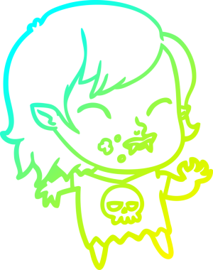 Bir insan tarafından çizilmiş yanağında kan olan vampir bir kızın çizdiği soğuk çizgi.