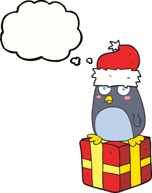 Bir insan tarafından çizilmiş serbest çizim balon karikatür noel pengueni.