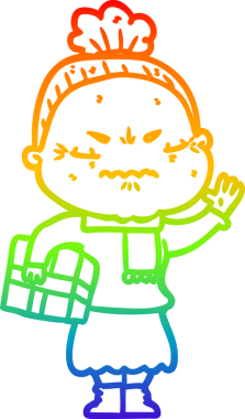 Gökkuşağı gradyan çizgi çizimi bir insan tarafından çizilmiş yaşlı bir kadın tarafından rahatsız edildi