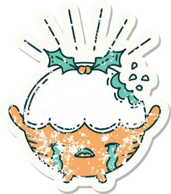 Dövme stili eski bir çıkartma. Puding karakteri bir insan tarafından çizilmiş.