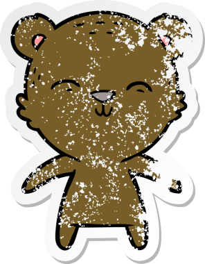 Bir insan tarafından çizilmiş mutlu çizgi film ayısının sıkıntılı çıkartması.