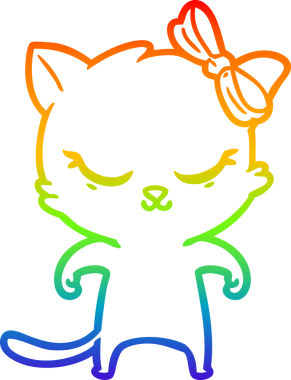 Gökkuşağı gradyan çizimi. Bir insan tarafından çizilmiş şirin bir çizgi film kedisi.