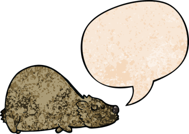 Bir insan tarafından çizilmiş eski moda konuşma baloncuğu olan çizgi film ayısı.