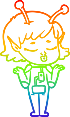 Gökkuşağı gradyan çizgisi bir insan tarafından çizilmiş uzaylı bir kızın çizimi