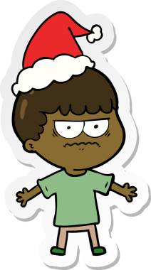 Bir insan tarafından çizilmiş Noel Baba şapkası giyen kızgın bir adamın el yazısı.