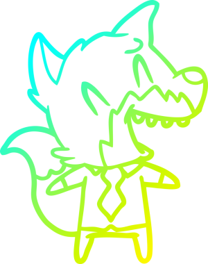 Bir insan tarafından çizilmiş gömlekli ve kravatlı gülen tilki çizimi.