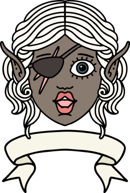 Retro Dövme Tarzı Elf düzenbaz karakter yüzü Bir insan tarafından çizilmiş pankartıyla