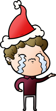Bir insanın çizdiği Noel Baba şapkasıyla ağlayan bir adamın el çizimi karikatürü.