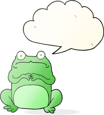 Bir insan tarafından çizilmiş serbest konuşma balonu karikatürü gergin kurbağa.