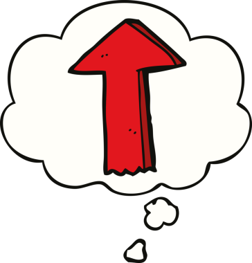 Bir insan tarafından çizilmiş düşünce baloncuklu çizgi film oku