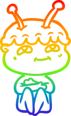 Gökkuşağı gradyan çizimi bir insan tarafından çizilmiş dost bir uzay adamının çizimi
